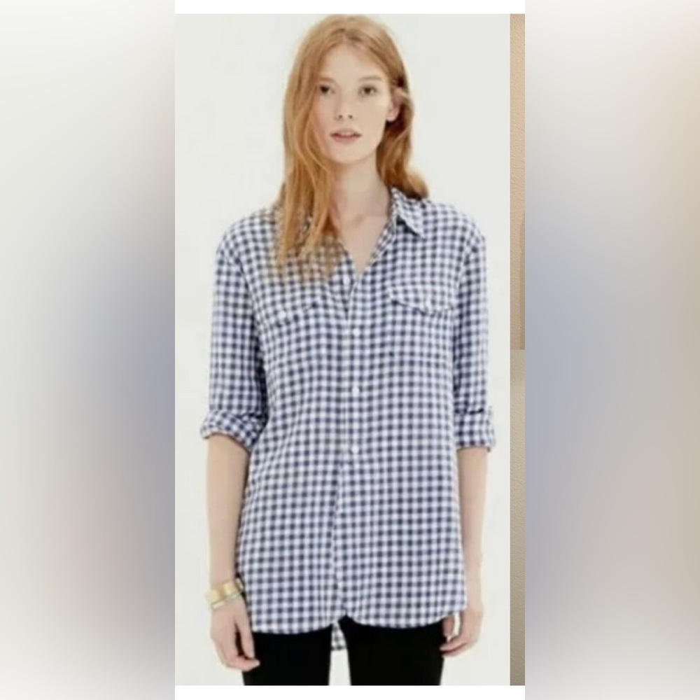 Madewell Blue Checkered Marketplace Popover Buttondown Shirt Medium Cotton - Picture 1 of 9